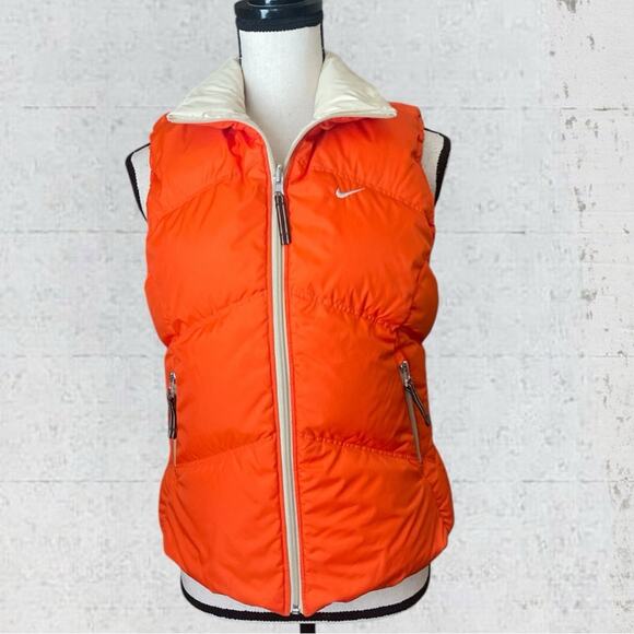 VTG 1995 NIKE Women’s Reversible Down Puffer Vest Size M Orange/Cream Sporty - Picture 8 of 15